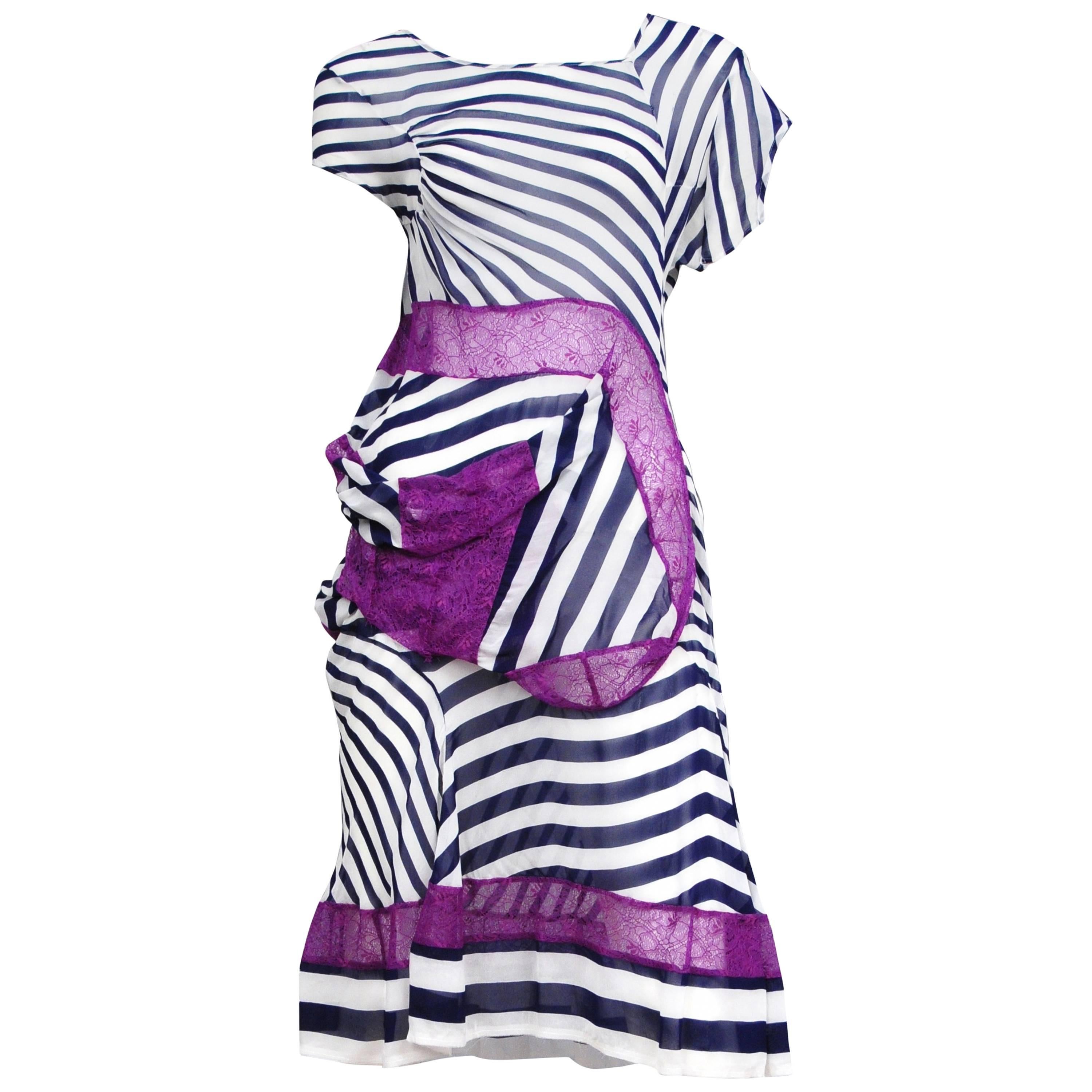 Junya Navy Stripe Purple Lace Dress 2011