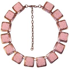 Vintage 1950's Matisse Copper & Pink Pebble Enamel Choker Style Necklace