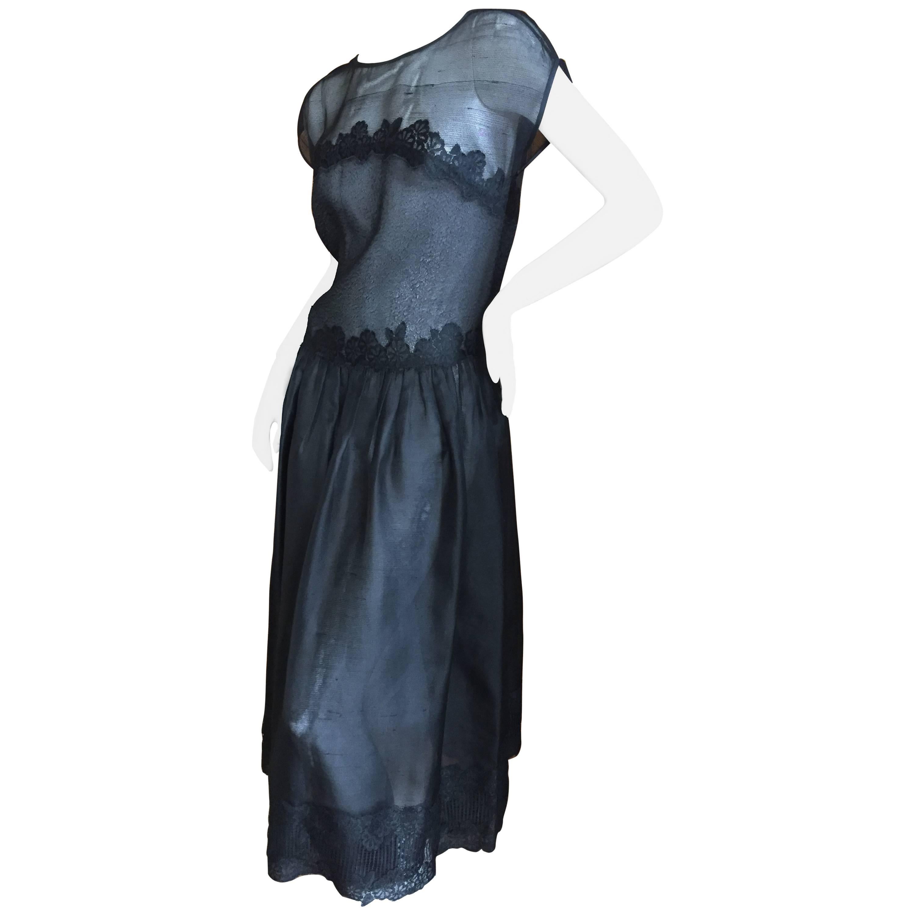 Geoffrey Beene Sheer Black Lace Dress For Sale