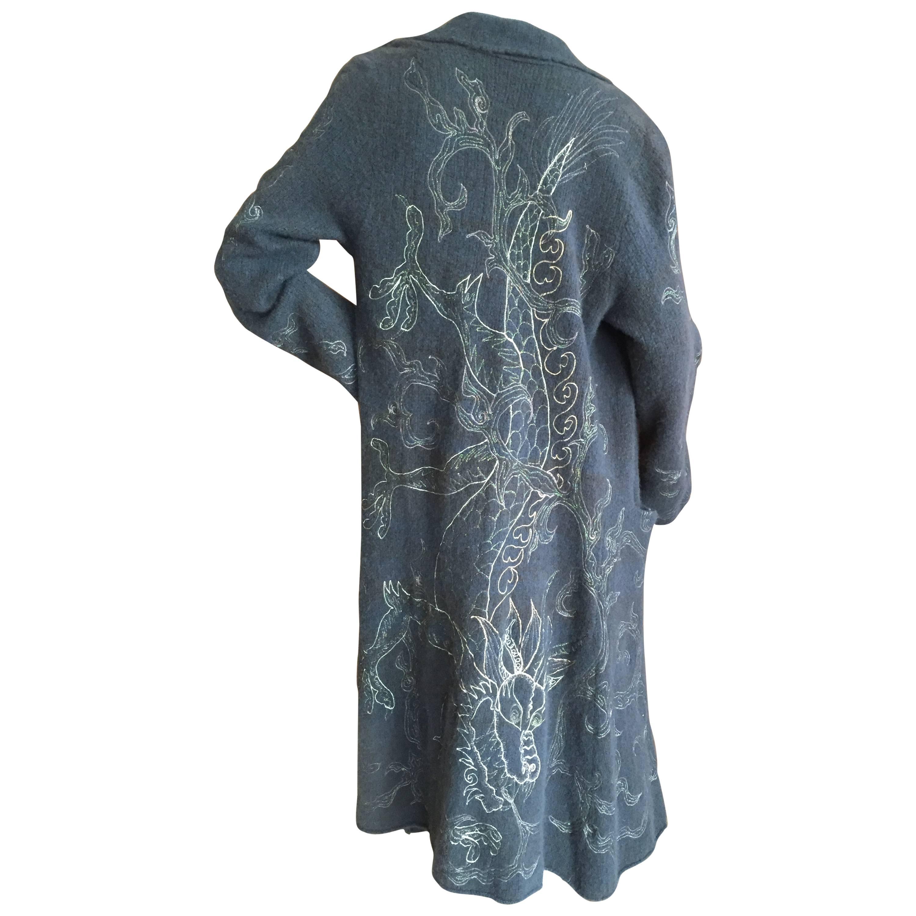 Lainey Keogh Pure Cashmere Coat with Gold Dragon Embroidery NWT For Sale