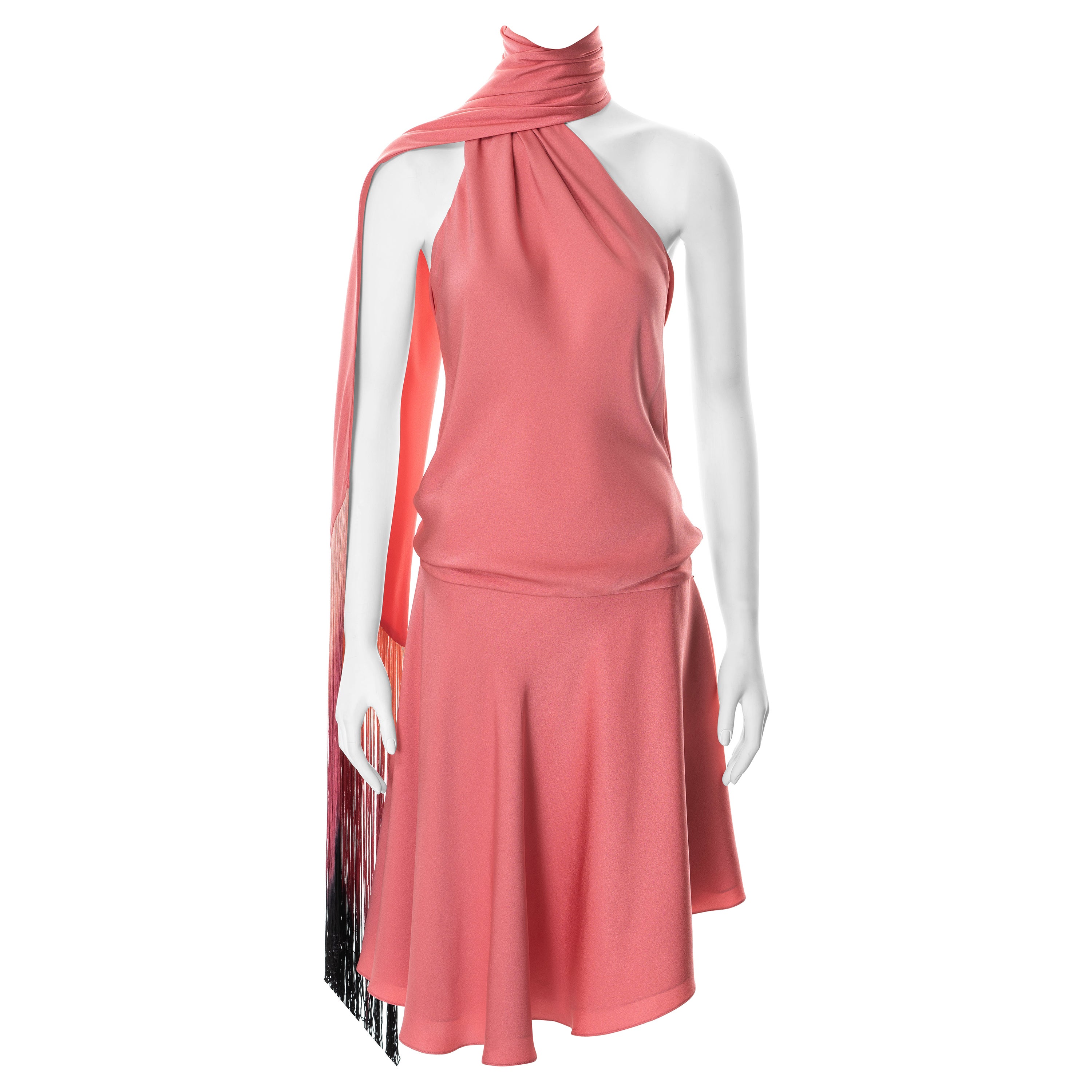 Alexander McQueen pink bias cut silk fringed scarf dress, ss 2008 For Sale