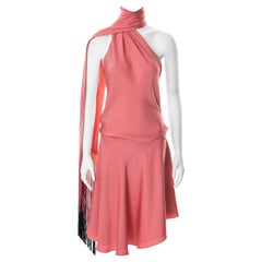 Alexander McQueen pink bias cut silk fringed scarf dress, ss 2008
