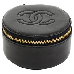 Vintage Chanel Black Leather Jewelry Case Pouch