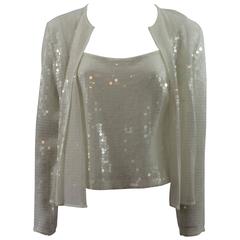 Akris Punto White Silk & Sequin 2 pc Cami and Jacket - 8 4