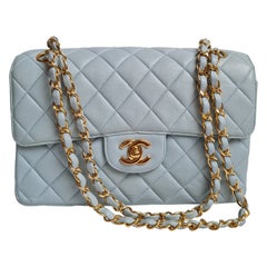 1990s Chanel Baby Blue Leather Double Face Flap Bag