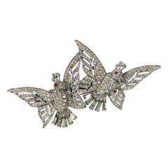 Vintage Trifari Pave Flying Doves Duette, Alfred Phillipe