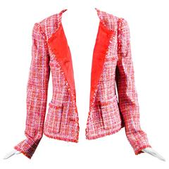 Chanel NWT 04P Gray Red & Purple Tweed Long Sleeve Fringe Trim Jacket SZ 42