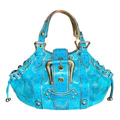 LOUIS VUITTON Limited Edition - Turquoise Exotic Ostrich Suede Monogram Logo Bag