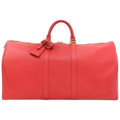 Louis Vuitton Keepall 55 Red Epi Leather Duffle Travel Bag