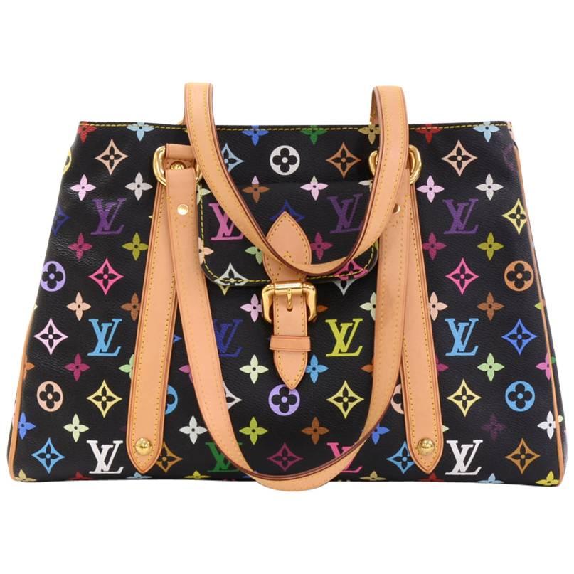 Louis Vuitton Aurelia MM Black Multicolor Monogram Canvas Shoulder Hand Bag