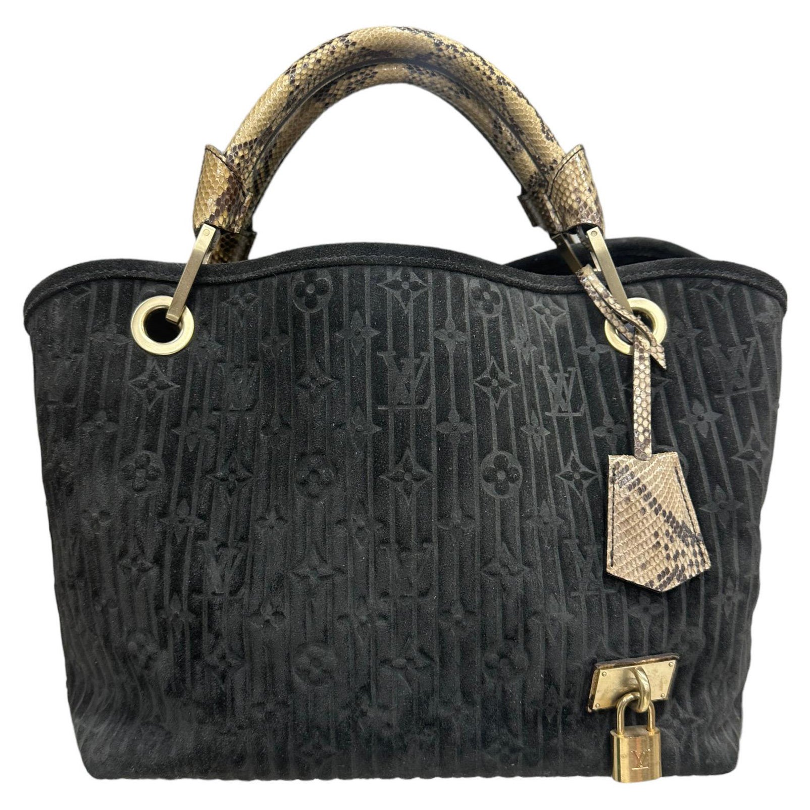 2008 Lousi Vuitton Whisper Black Suede Top Handle Bag Limited Edition For Sale