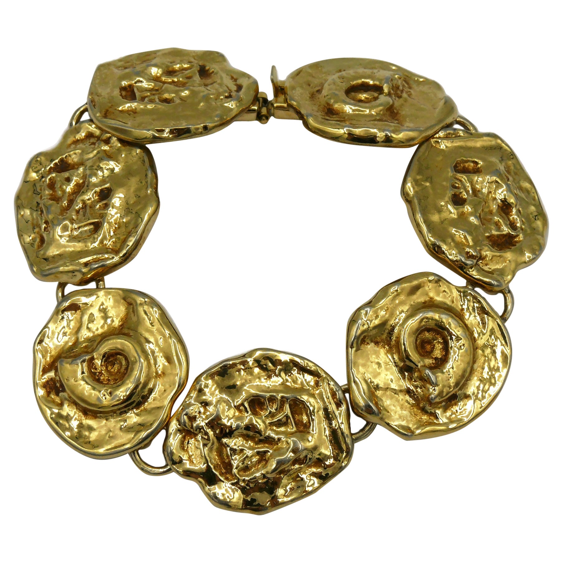 YVES SAINT LAURENT YSL Vintage Gold Tone Fossil Bracelet