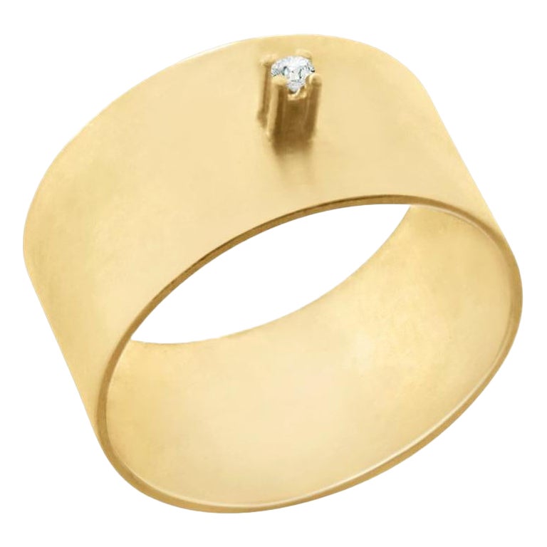 Diamond 18 Karat Yellow Gold Wide Ring  For Sale