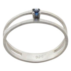 Blue Sapphire Sterling Silver Double Ring US 5.5