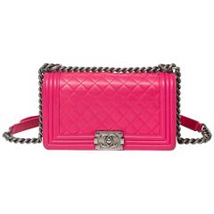Chanel Boy MM Fuschia Pink Quilted Leather