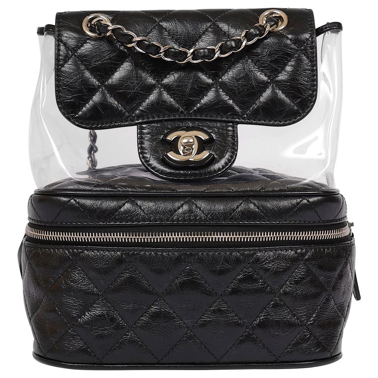 PRELOVED CHANEL AQUARIUM BACKPACK Black Leather and PVC with Silver