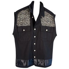 Military Vest Sleeveless Jacket Black Gold Lurex Tweed Large Silver Buttons 