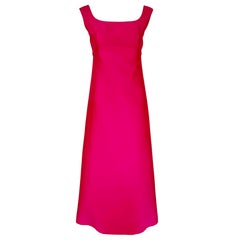 Retro Malcolm Starr Fuchsia Pink Silk Twill Evening Dress Early 1960s