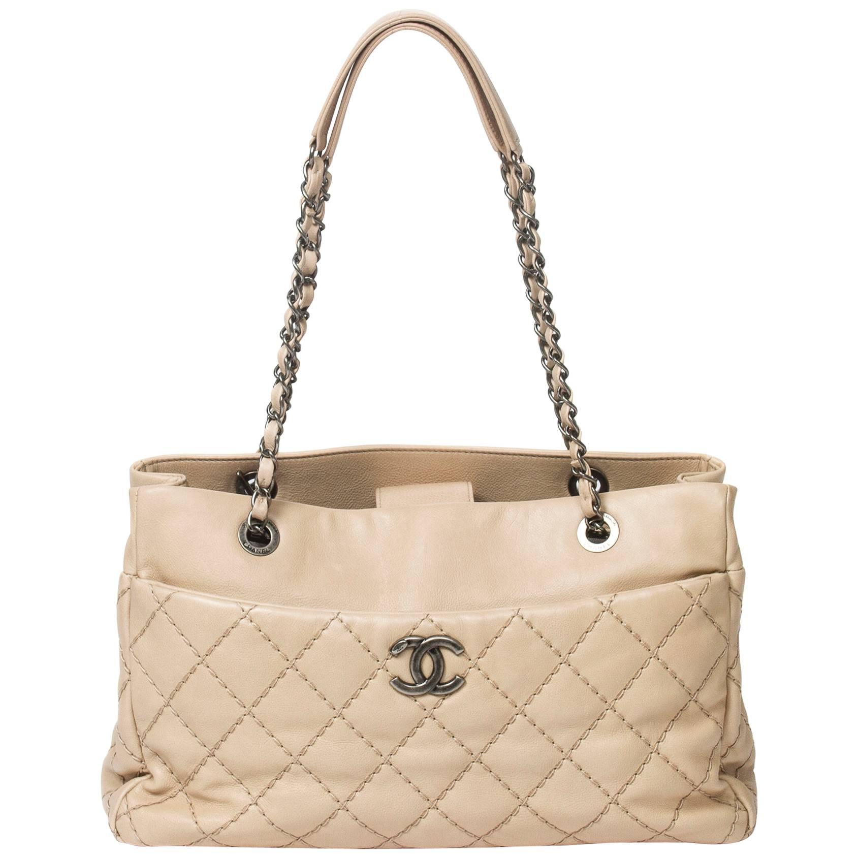 Chanel Tote Beige Stitch Quilted Leather