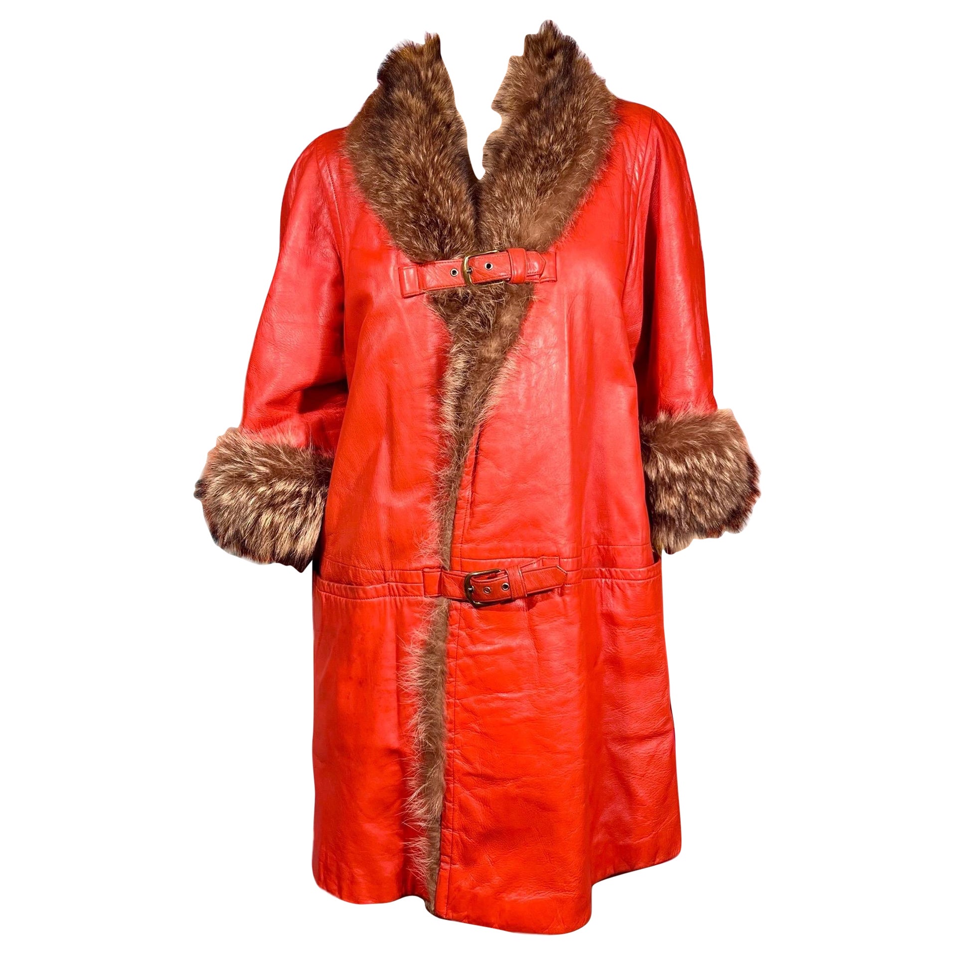 1960's BONNIE CASHIN Sills Orange Leather & Racoon Fur Coat