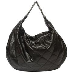 Vintage Chanel Hobo Handbag Black Quilted leather