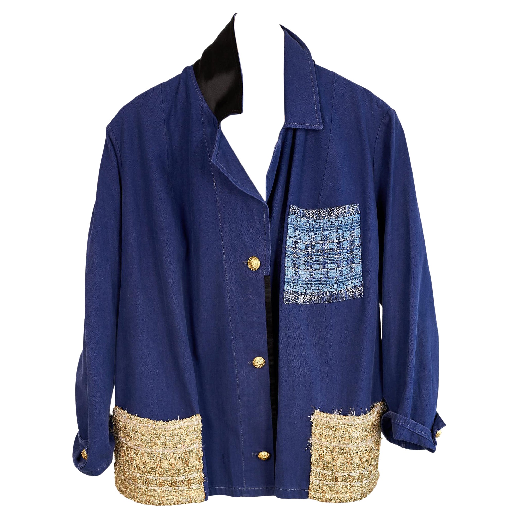 Cotton Blazer Jacket  Blue French Gold Tweed Vintage J Dauphin Medium