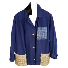 Cotton Blazer Jacket  Blue French Gold Tweed Vintage J Dauphin Medium