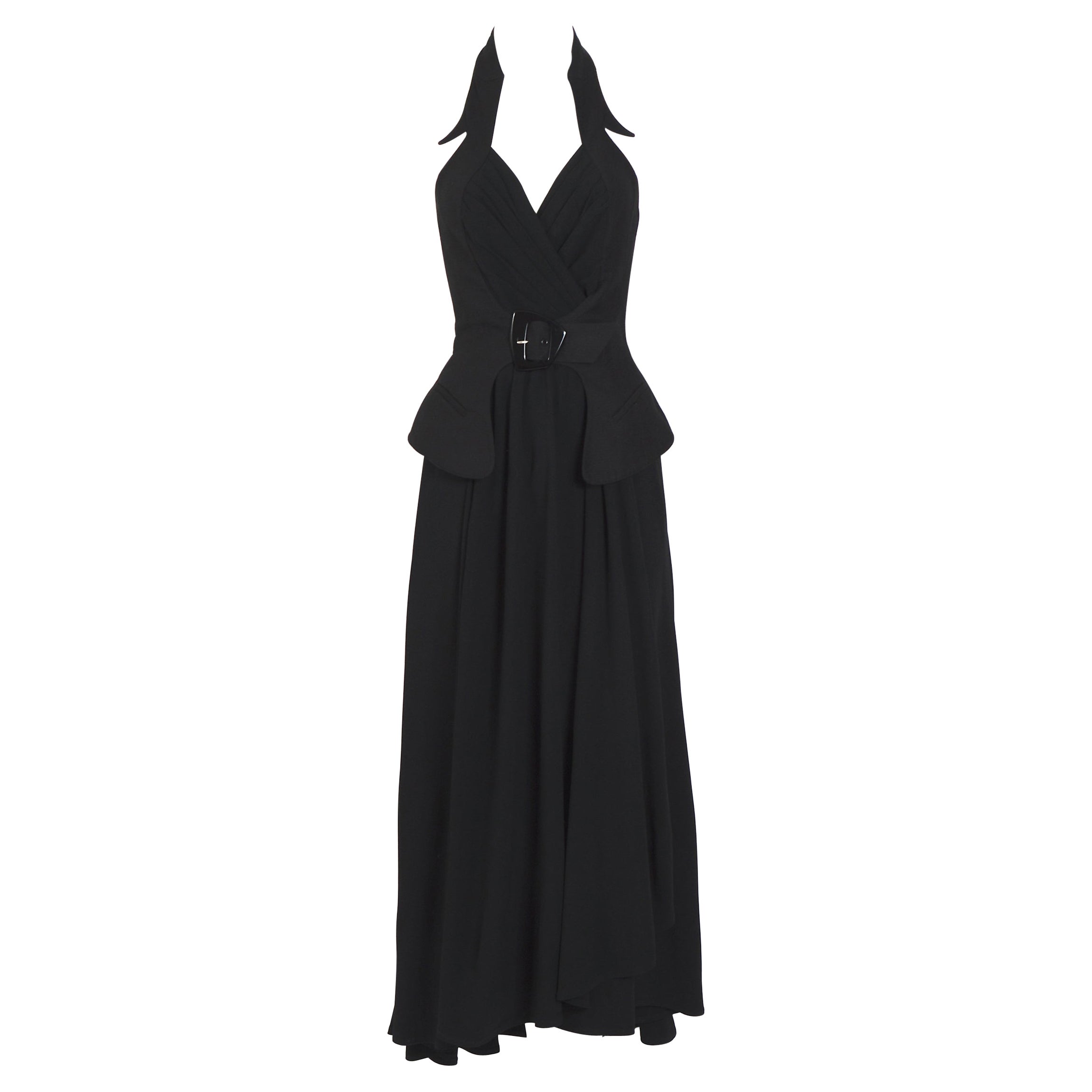 Thierry Mugler 80s vintage black skirt with attached signature belted halter top For Sale