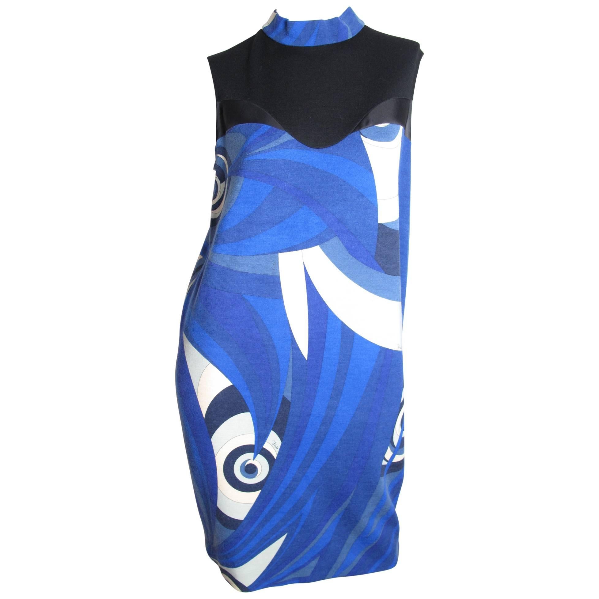 Emilio Pucci Blue Geometric Printed Dress with Sheer Panels 