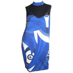 Emilio Pucci Blue Geometric Printed Dress with Sheer Panels 4