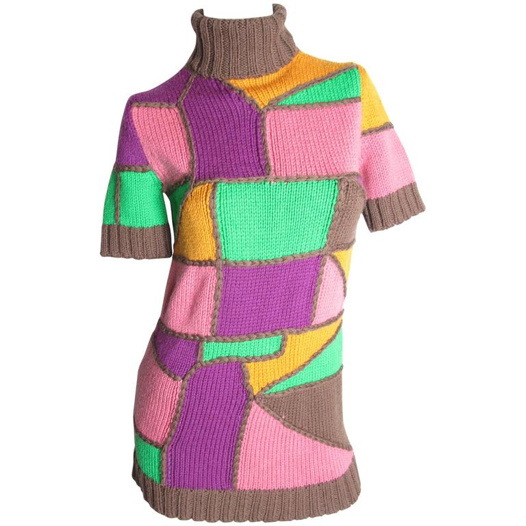 Pucci Multi Colored Patchwork Knit Sweater For Sale at 1stdibs