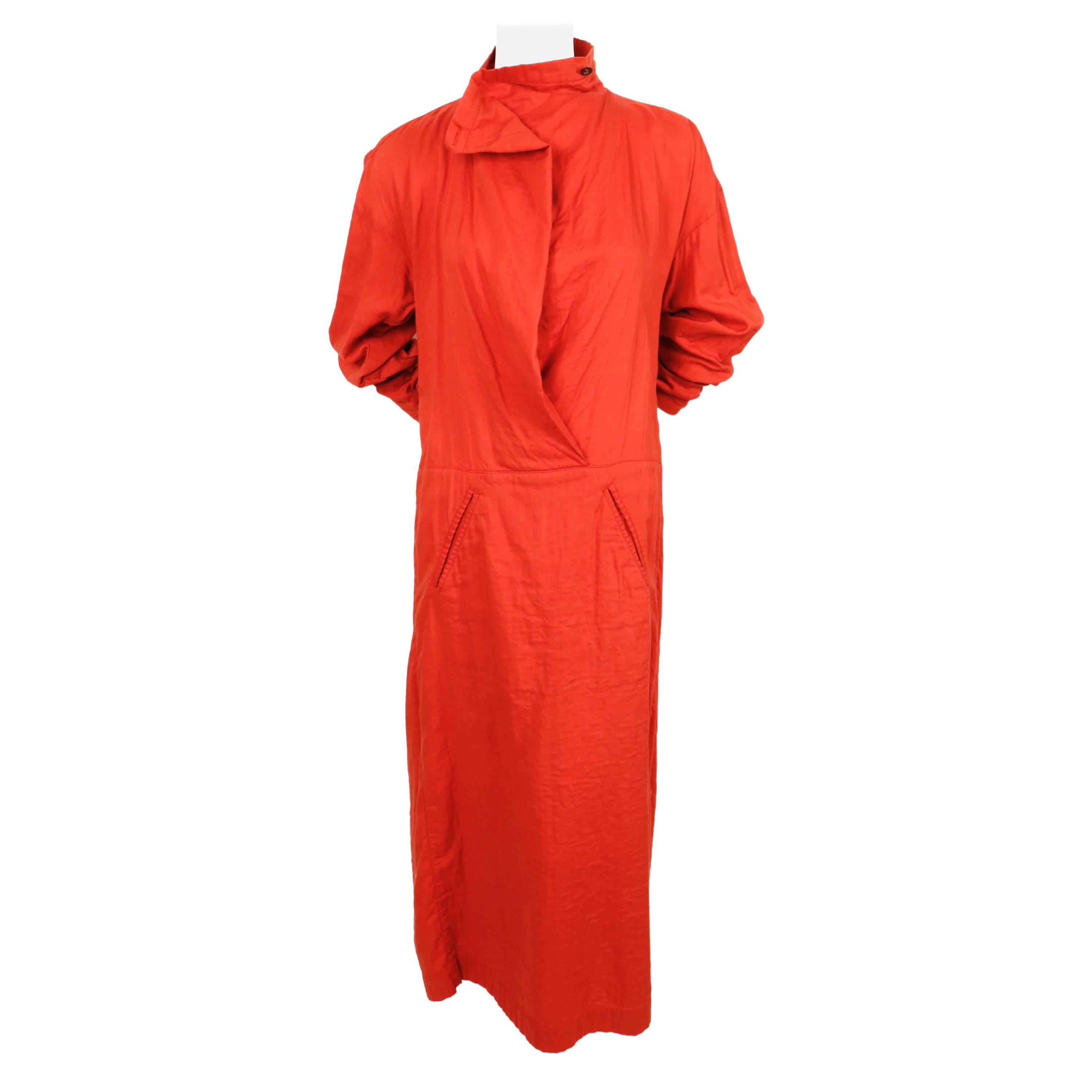 early 1980's ISSEY MIYAKE terra cotta draped cotton dress For Sale