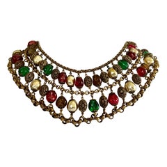 Coco Chanel Baroque Gilt Pearl and Color Glass Collar Circa 1930
