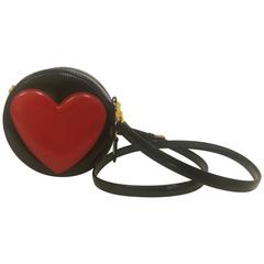 Retro Moschino 1990s Redwall Black Leather Red Heart Mini Bag Purse