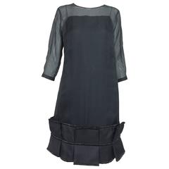 Angel Sanchez sheer black organza box pleat hem dress & slip 7