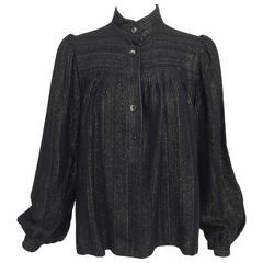 Vintage Yves Saint Laurent YSL black metallic stripe gauze peasant top 1970s 7