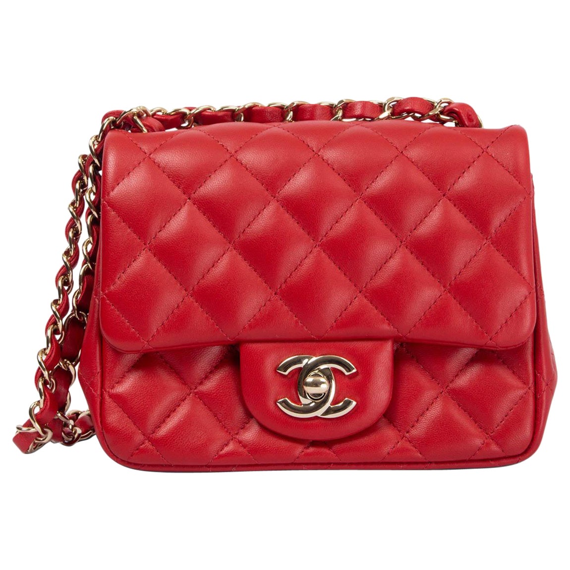 CHANEL red quilted leather 2020 20S MINI SQUARE FLAP Shoulder Bag