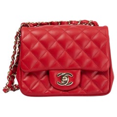 CHANEL Mini sac à bandoulière en cuir matelassé rouge 2020 20S MINI SQUARE FLAP