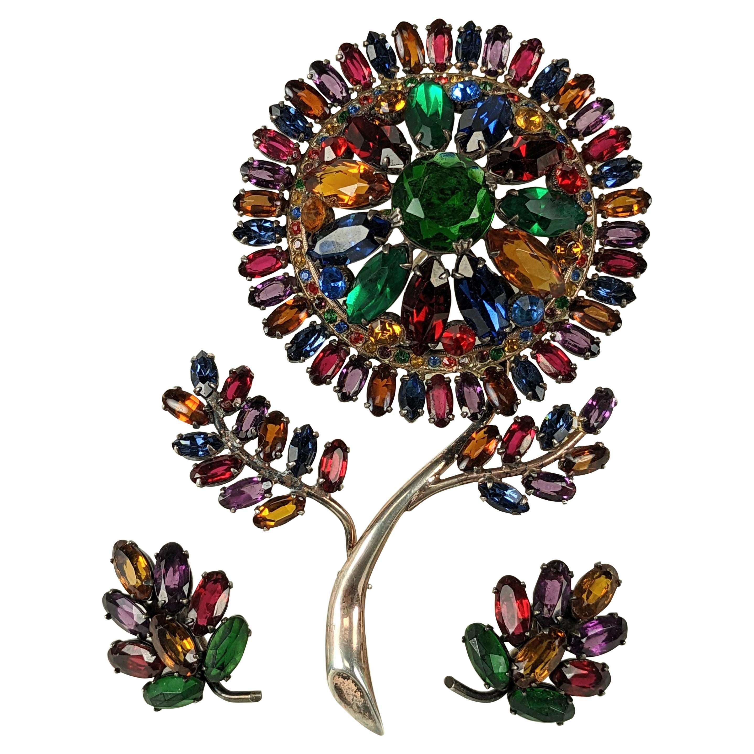 Exceptional Art Deco Jeweled Flower Set For Sale