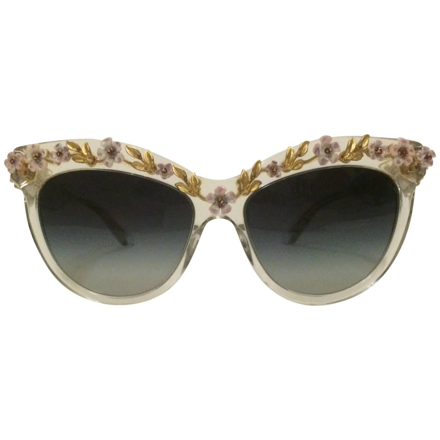 Dolce 
Gabbana Rare Clear Transparent Sunglasses with Floral Vine Metalwork