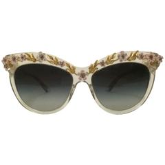 Dolce & Gabbana Rare Clear Transparent Sunglasses with Floral Vine Metalwork