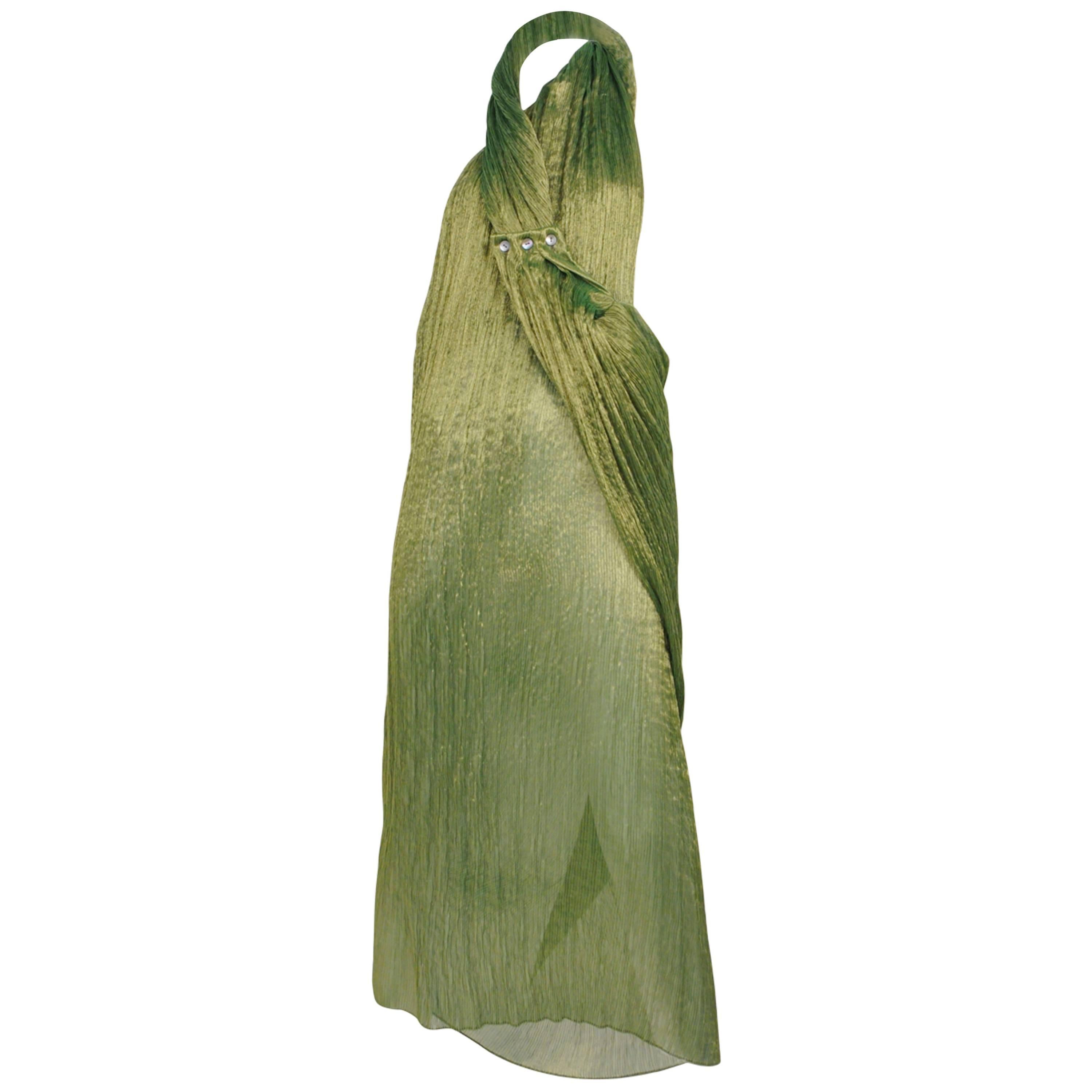 Romeo Gigli Green Crinkle Wrap Dress