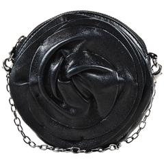 Valentino Black Leather Rosette Chain Strap Round Shoulder Bag