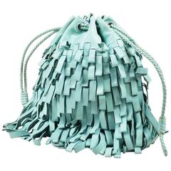 Bottega Veneta Limited Edition Mint Green Leather Fringe Mini Drawstring Bag