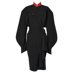 Black wrap dress with red officer's collar "Les Militeuses" Thierry Mugler 