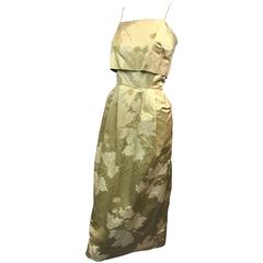 1956s Silk Jacquard Gold Leaf-Patterned Evening Gown For Sale at 1stDibs