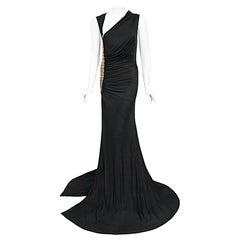 Vintage 2005 Roberto Cavalli Black Silk Jersey Beaded Scales Hourglass Slit Gown