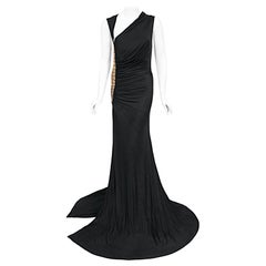 2005 Roberto Cavalli Black Stretch Silk Jersey Beaded Scales Hourglass Slit Gown