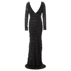 Gucci by Tom Ford black silk ruched evening dress with tired skirt, ss 2003