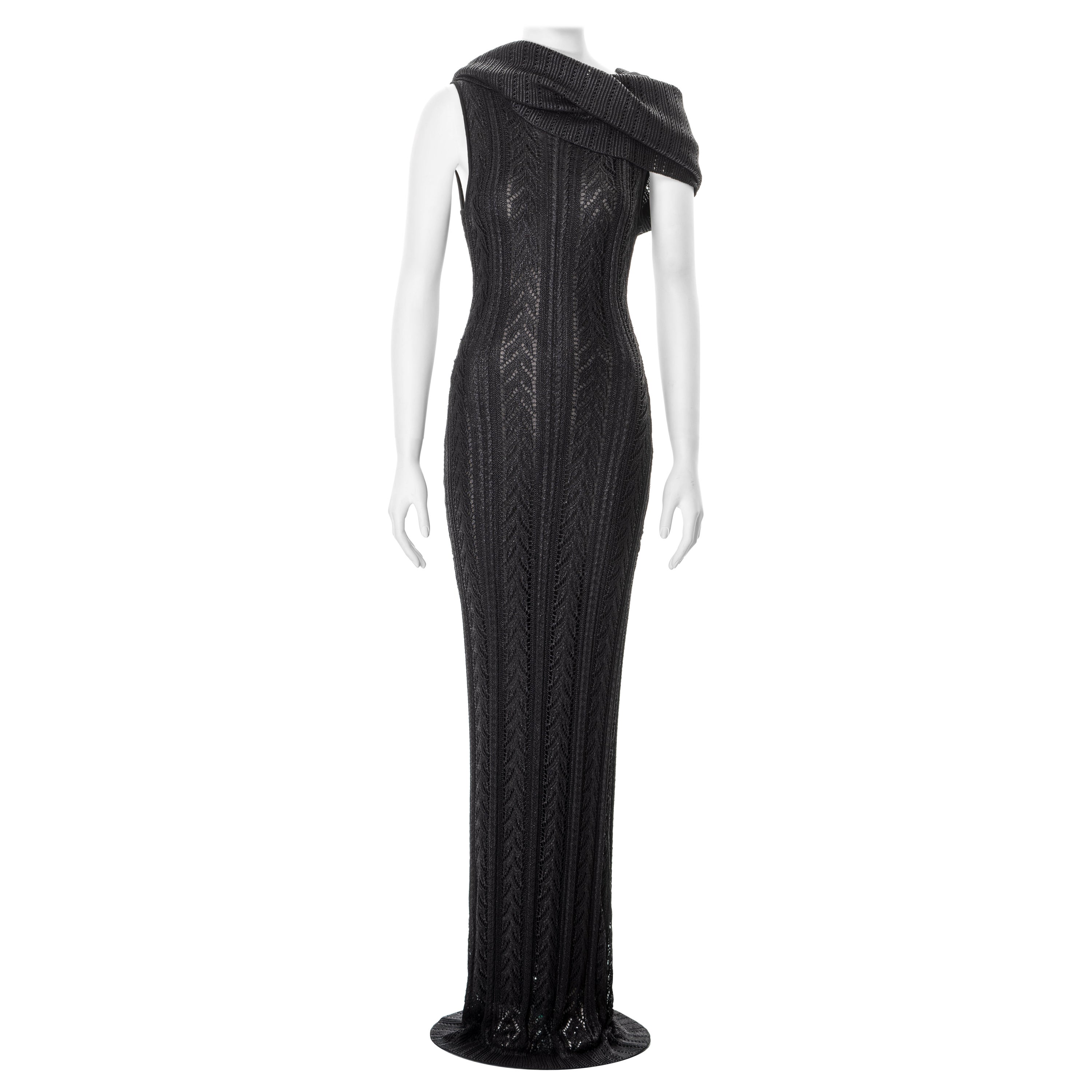 Christian Dior by John Galliano foiled black open-knit evening dress, fw 1999 For Sale
